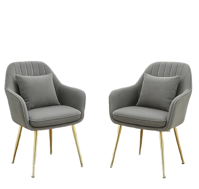 Image of Toxigo Velvet Office and Garden Area Outdoor Chairs | Cushion Seat Chair with Pillows for Modern Contemporary Upholstered with Polished Rosegold Metal Designer Piece | Set of 2 (Light Grey)