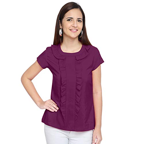 Image of OOMPH! Women's Crepe Ruffeld Top - Rouge Pink