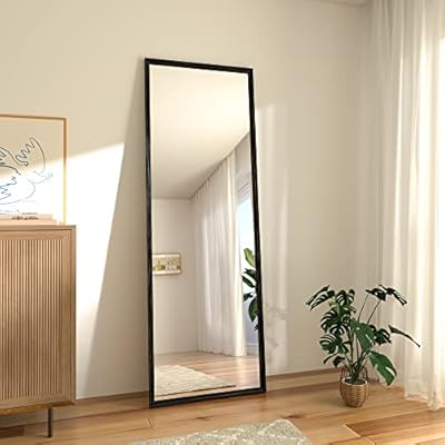 WIIS' IDEA 59"x19.7" Rectangular Full Length Mirror,Big Free Standing Body Mirror,Floor Length Mirror with Stand,Anti-Rust Aluminum Frame,Explosion-Proof Film,Long Wall Mirror for Bedroom(Black)