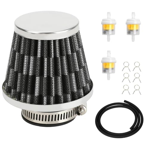 Image of EOPOAYI 38mm(1-1 /2 inch) Air Filter Compatible with GY6 139QMB 125cc 110cc 50cc Taotao Baja Jonway Roketa Loncin Scooter Moped ATV Quad 4 Wheeler Go Kart Pit Dirt Bike Parts Silver with Fuel Line