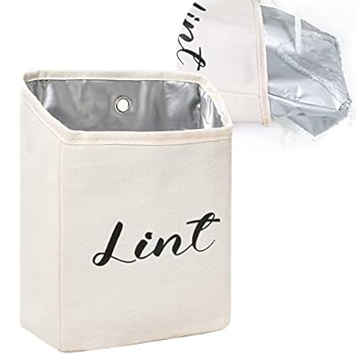 Kamehame Magnetic Lint Bin for Laundry Room Organization and Storage, Cotton Linen Lint Bag, Wall Mount Space Saving Washer Dryer Trash Can Collector