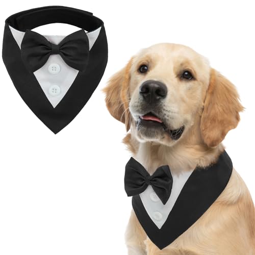 FUAMEY Dog Tuxedo for Large Dogs,Dog Formal Suit Dogs Attire Pet Bow Tie Puppy Party Costumes Cat Tux Outfits Pets Bandana Cosplay Adjustable Bowties