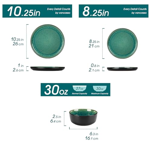 vancasso Playa Green Plates and Bowls Sets, 12 Pieces Reactive Glaze Ceramic Dinnerware Set for 4, Kitchen Dinner Dining Ware Set, Microwave and Dishwasher Safe Dishware Dishes - Image 3