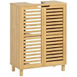 HOMCOM Mueble Bajo Lavabo, Mueble de Baño de Bambú con 2 Puertas de Lamas,...