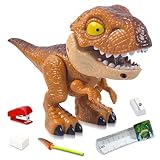 Juego de papelería 5 en 1 Dinosaurio - Regla, lápiz, sacapuntas, grapadora, goma de borrar. Diseño compacto para niños...