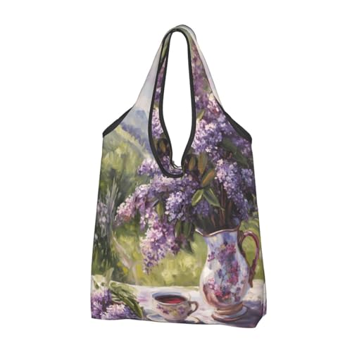 Sacs d'épicerie réutilisables avec poignées grand volume lilas et noir x2