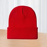 Gorro de punto unisex, gorro de invierno para hombres y mujeres, gorro elástico para clima frío, Rojo Brillante, talla única