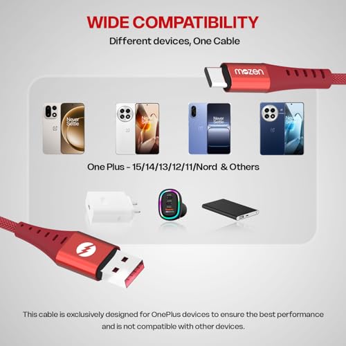 Image of Amkette Mozen Flow Orignal USB-A to Type-C Oneplus Type C Fast Charging Cable100W,5A|OnePlus13,13S,13R,12,12R,11,11R,10,10T,10Pro,9,9RT,9R,9Pro,8,8T,7T,7Pro,Nord5,CE5,CE4,CE3,CE2lite,4,3,2,2T|1.2m