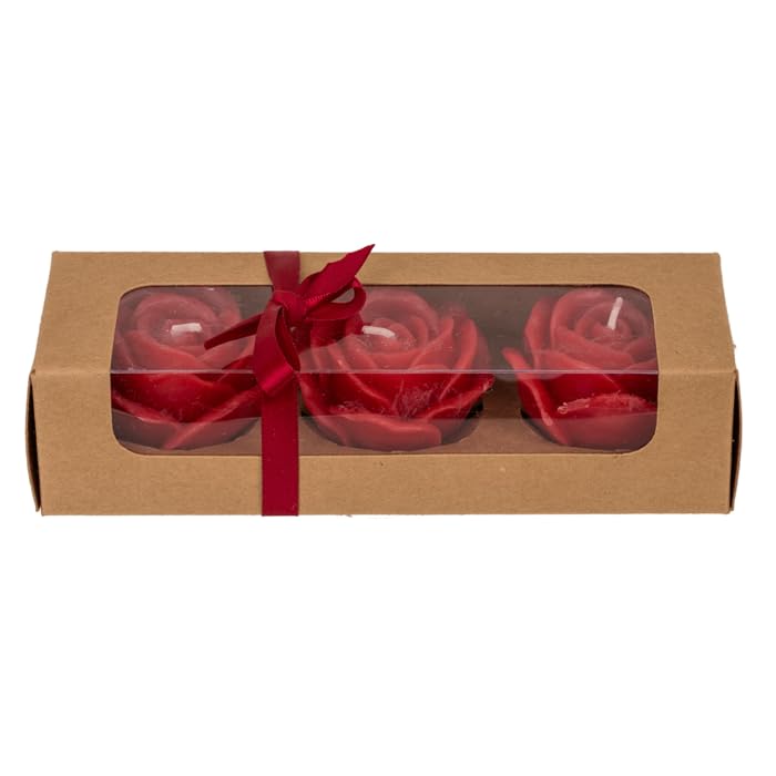 Set di 3 Candele a Forma di Rosa Rossa - Decorative Rose Rosse in Scatola Regalo
