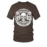  TEEZILY Camiseta Hombre La Vida Comienza a los Treinta y Cinco 1982 el Nacimiento de Las Leyendas - Chocolate - XL