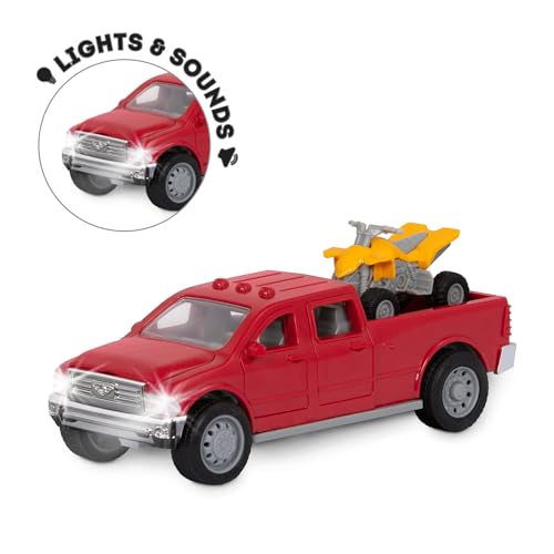 Driven by Battat — Micro 1:24 Scale – Red Pickup Truck & ATV – Small Toy Truck with Lights, Sounds & More for Boys & Girls Age 3+ - Thumbnail 2