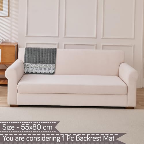 Image of HOKIPO 'BelleLace Series' Imperial Milk Velvet Sofa Backrest Mat Cover with Lace | Anti-Slip | 1 Pc - Porpoise Grey (AR-6311-DGRY)