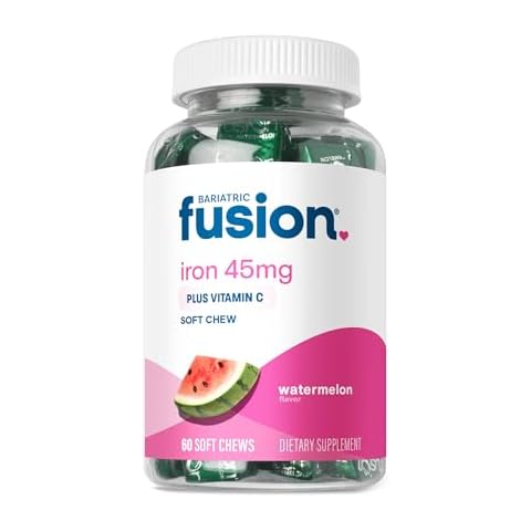 Bariatric Fusion Iron Soft Chew with Vitamin C | Watermelon Flavored | Chewy Vitamin for Bariatric Patients | Gluten Free | Iron Supplement for Women and Men | 60 Count | 2 Month Supply Cover