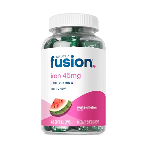 Bariatric Fusion Iron Supplement for Women Anemia | Chewable Iron with Vitamin C | Watermelon Flavored Soft Chew | Gentle on Stomach Ferrous Fumarate for Women and Men | Gluten Free | 60 Count