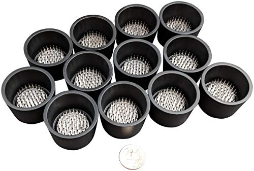 JWL HAWNKOA PRODUCTS Kenzan Ikebana Black Color Water Holding Flower Arranger Pin Frog 1.875 Inch Tapered Cup - (12 Items)