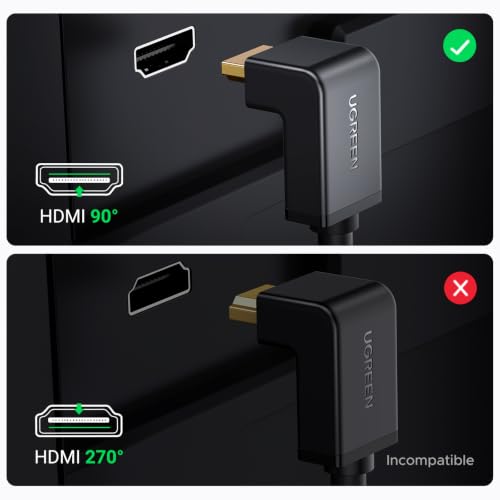 Image of UGREEN 4K@60Hz 90 Degree HDMI 2.0 Cable Right Angle, 6.6FT | High Speed HD 3D 1080P ARC, Down Angle, Compatible with Laptop Monitor Nintendo Switch 2 Xbox PS5 PC TV