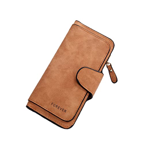 Womens Long Leather Wallet, RFID Blocking Leather Pocket Wallet Ladies Mini Purse with ID Window
