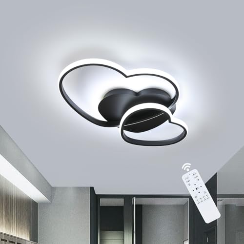 Riserva Lampa sufitowa LED do ściemniania, 48 W, czarna lampa sufitowa, pilot zdalnego sterowania 3000-6500K, nowoczesny kształt serca do salonu, sypialni, jadalni, kuchni