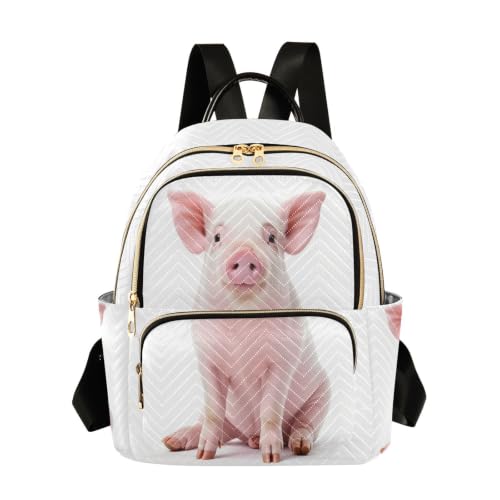 Sac à dos multi-poches décontracté en polyester léger motif joli porcelet pour femme