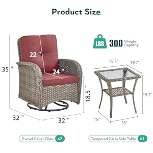Outdoorswivelgliderrockerchairs3piecewickerpatiofurnituresetallweatherpatiobistrosetswithglasssidetableforbalconyporchdeckbackyardgreywickerredcushion Urban Country Home Decor Outdoor swivel glider rocker chairs 3 piece wicker patio furniture set all weather patio bistro sets with glass side table for balcony porch deck backyard grey wicker red cushion urban country home decor