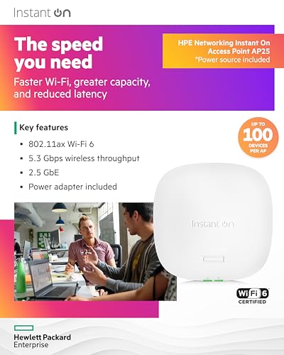 Image of HPE Networking Instant On Access Point AP25 4x4 WiFi 6 Indoor Wireless Access Point | Power Source Included | US Model (R9B32A)
