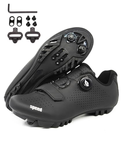 Image of Hixingo Cycling Shoes Mens Womens, MTB Bicycle Shoes Sneaker Bike Breathable Mountain Shoes Spin Shoestring with Compatible Cleat Shoe, SPD Compatible Black