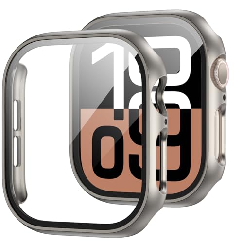 Image of JZK 2 Pack Case with Tempered Glass Screen Protector for Apple Watch Series 11(2025) Series 10 46mm, Slim Guard Bumper Full Coverage Hard PC Ultra-Thin Cover for iWatch 11 /10 46mm,Titanium