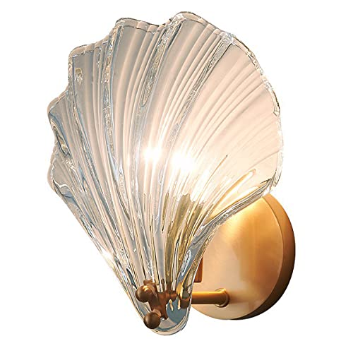 HMAKGG Applique Murale en Cristal et Base en Laiton, E14 Applique Murale Moderne en Cristal de Coquillage Ambre 3000K?6000K pour Salon, Couloirs, Escaliers, Lampe de Salle de Bain Éclairage 5W Cover