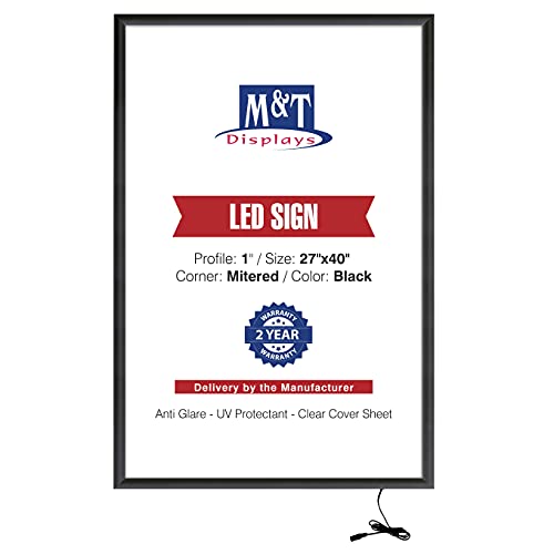 M&T Displays Buy Max LEDbox LED Light Poster Frame 27x40 Inch Black 1" Aluminum Profile Front Loading Wall Mounting Photo Picture Advertisement Sign Holder Mitered Corner Anti Glare Cover