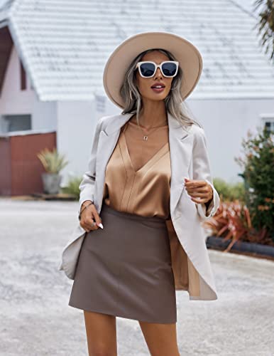 Zeagoo Women Satin Sleeveless Tank Tops Silk V Neck Camisole Loose Racerback Cami Shirt Camel #TOP4