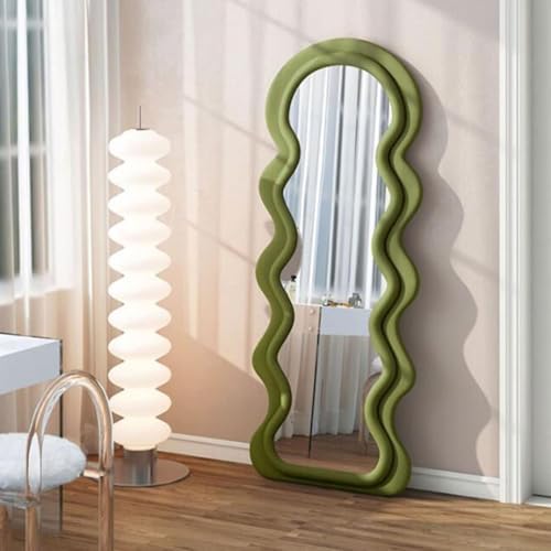 Wavy Full-Length Mirror, 23.6" W x 63" H, Velvet Frame, Versatile Wall or Floor Standing/Leaning Design for Bedroom, Living Room, Cloakroom - Stylish Blue Home Decor