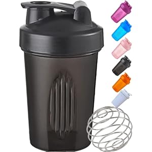 Shaker Bottle A Small Dark Black 12Oz/400ml w. Measurement Marks & Stainless Whisk Blender Mixer Ball,BPA Free,Made of PP5,-4~248 °F,Perfect for Nutrition/Protein/Keto/Juice Powder Shaking