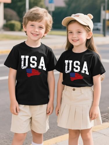 USA American Flag Shirts Little Kids Boys Girls 4th of July Patriotic T-Shirt Toddler Summer Short Sleeve4