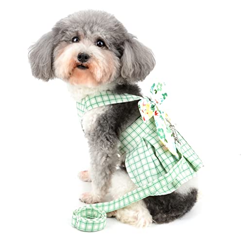 Ranphy Plaid Dog Dress Harness For Girls Pet Clothes With Leash Set Princess Dresses Vest Skirt With Bowknot Summer Dog Clothing Walking Outfit Chihuahua Yorkshire Terrier Sundress #TOP5