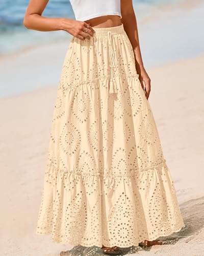 Image of BTFBM Eyelet Long Skirts for Women Beach Vacation