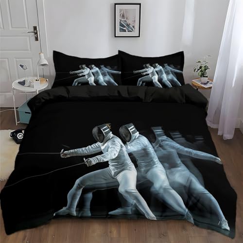 Juego de Funda de Edredón Esgrimista, 3 Piezas Funda Nórdica Microfibra Juego de Cama Cremallera Funda de Almohada Cama 105-200 x 200 cm, Carbón