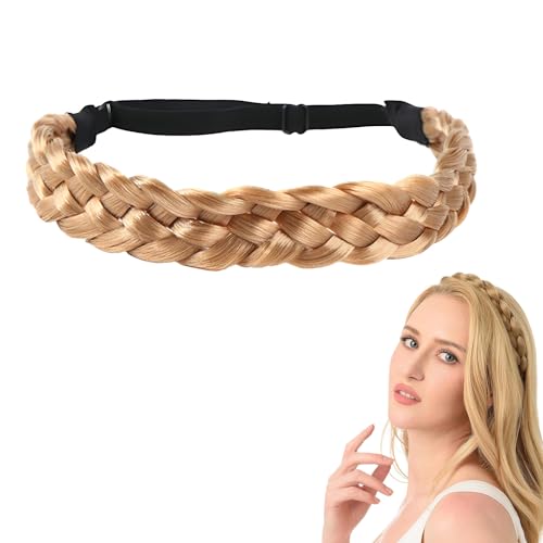 1 Peizas Diadema Trenzada para el Cabello, Diadema de Trenza Sintética, Banda de pelo Tenzado Elástico y Ajustable, Accesorio para el Cabello, para Mujeres y Niñas (Marrón Claro)