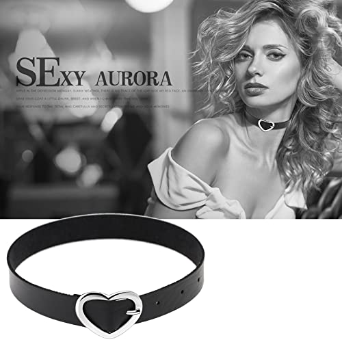 JewelryWe Schmuck Damen Choker Halsband Leder Halskette Gothic Punk Lolita Herz Collier Kette verstellbare Schnalle Kragen Halsketten für Frauen Mädchen Schwarz