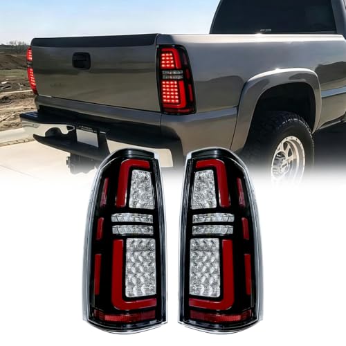 Image of EOMD DOT Approved LED Tail Light Assembly Compatible With 1999-2006 Chevy Silverado 1500 2500 &1999-2002 GMC Sierra 1500 2500 3500 Rear Lamp (Clear Lens, Chrome Housing)