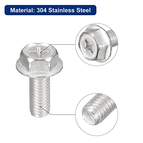 Image of uxcell M8x20mm Phillips Hex Head Flange Bolts, 5pcs 304 Stainless Steel Hexagon Phillips Flange Head Hex Bolts Machine Screws