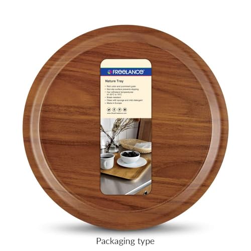Image of Freelance Nature Kraft Serving Tray Chestnut, 43 cm, Round-Nonslip Surface, Break-Resistant, Decorative Anti Skid Kitchen & Dining /CoffeeTable Trays for Breakfast /Food /TeaBrown-Made in Europe