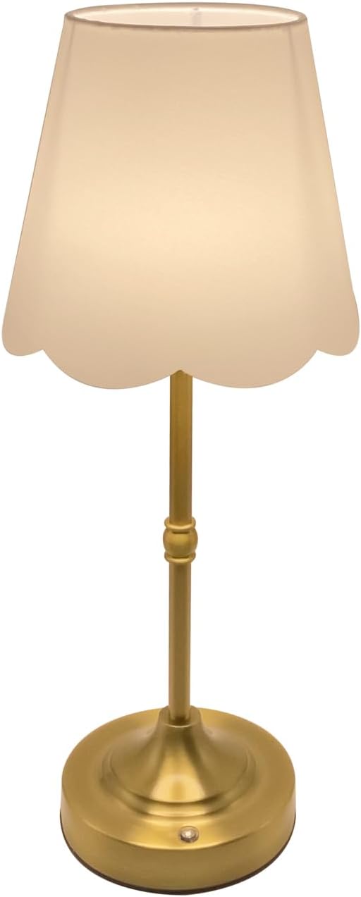 Cordless Table Lamp Rechargeable Gold Brass 2000mAH Battery Operated Lamp for Home Decor, 2700K Stepless Dimming Touch Control Fabric Lamp for Bedroom, Dining Table, Counter, Living Room