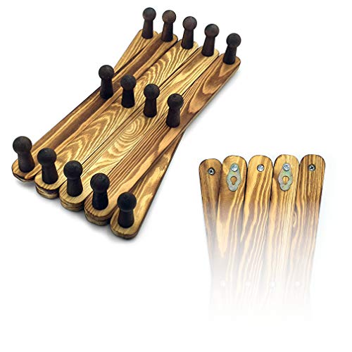 Mercurial Trade Expandable Wooden Coat Rack Hanger – Accordion Wall Mounted Pine Wood Hooks – Hand Made Vintage Expending Pegs – Hang Coat, Jacket, Hat, Leash, Towel, Scarf, Mug, Bag – Torched Wood #TOP6