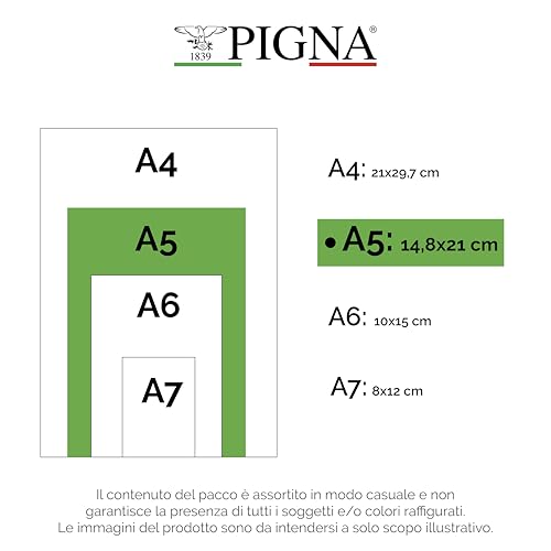 Pigna, Monochrome FLUO PPL spiralgebundene Schulhefte, A5, 16,6x20,3 cm, 70 Blatt, 80 g/m² Papier, innen 1R, liniert, 5 Stk.