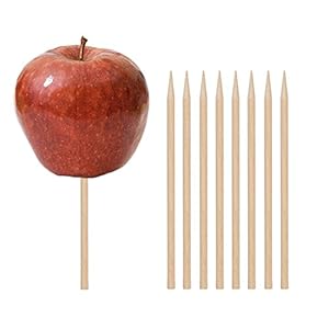 HANSGO Wooden Candy Apple Skewer Sticks, 6mm 5.25inch Natural Bamboo Skewers BBQ Caramel Apple Sticks Cotton Candy Stick Rock Candy Stick Skewer Semi Pointed Lollipop Sticks Barbecue Corn Dog