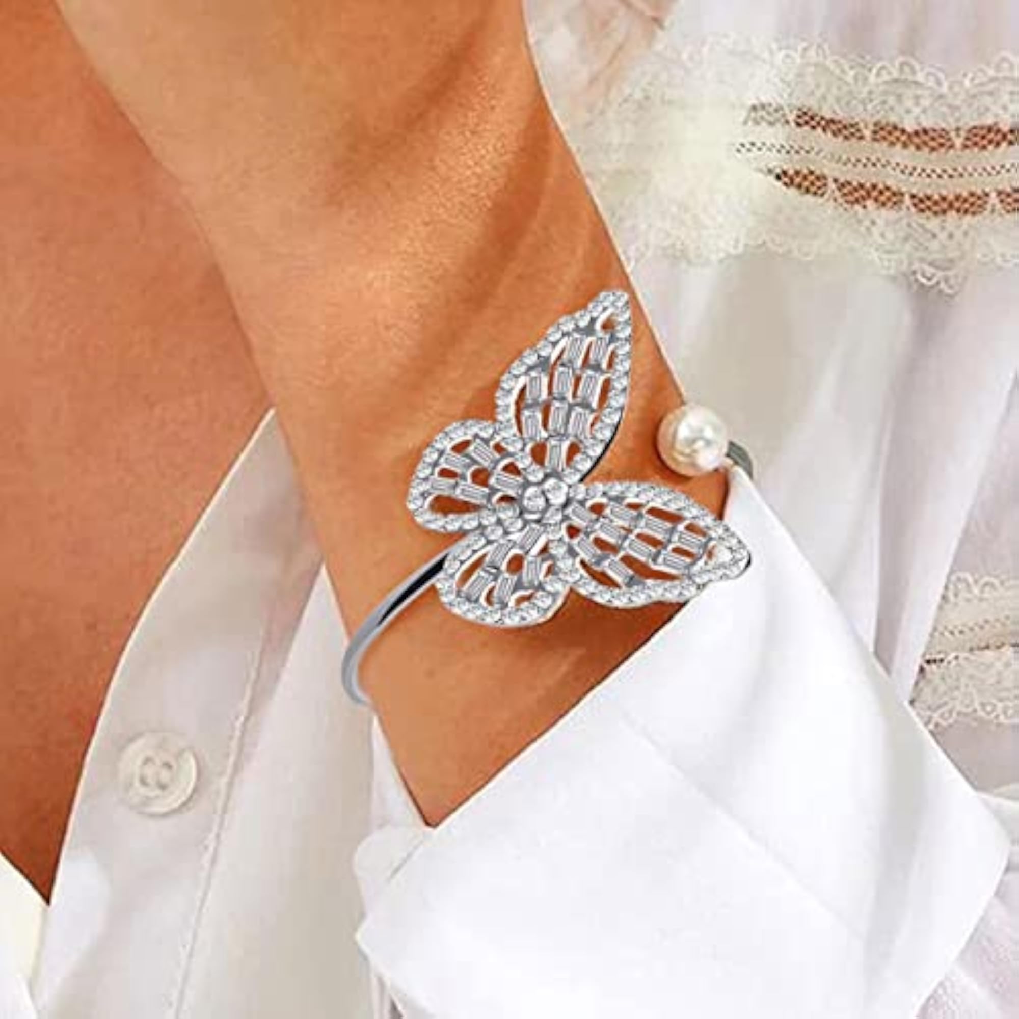 Butterfly Cuff Bracelet with Stone Studs