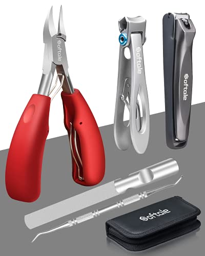 Nail Clippers for Thick Nails, Softale Large Nail Clippers Set Sharp Fingernail and Toenail Clippers, Wide Jaw Opening Podiatrist Toenail Clippers for Ingrown Manicure, Pedicure, Men & Women & Seniors