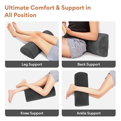 Image of FOVERA Knee Pillow for Back Sleepers, Half Moon Bolster Pillow for Legs, Memory Foam Top, Under Knee Pillow for Sleeping on Back, Multi Purpose Pillow for Head, Neck, Back & Leg Support (Dark Grey)