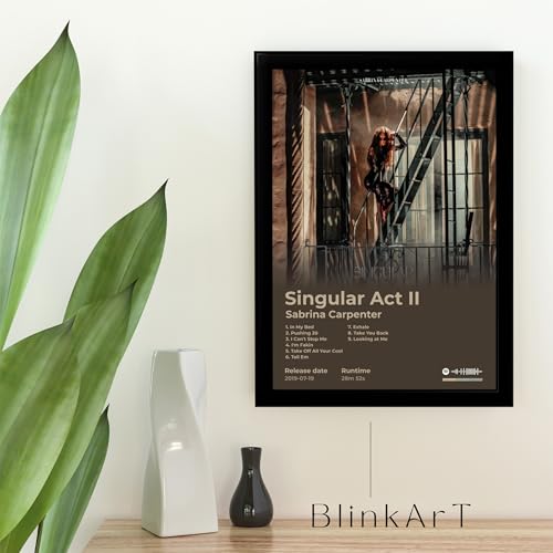 Image of BLINKART Sabrina Carpenter- Singular Act II Wall Photo Frames | Wall Art for Bedroom, Living Room, Studio or Office | Album Cover Print with Spotify Song Link QR Code | Gift for Fans - 8x12 In