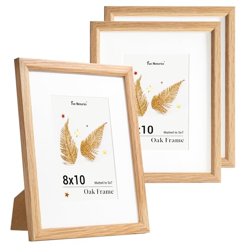 Fun Memories 8x10インチ オークフォトフレーム 壁用 8x10インチ マット仕上げ5x7インチ 無垢材フォトフレーム ウォールアート写真やプリント用 (ベージュ、3パック)